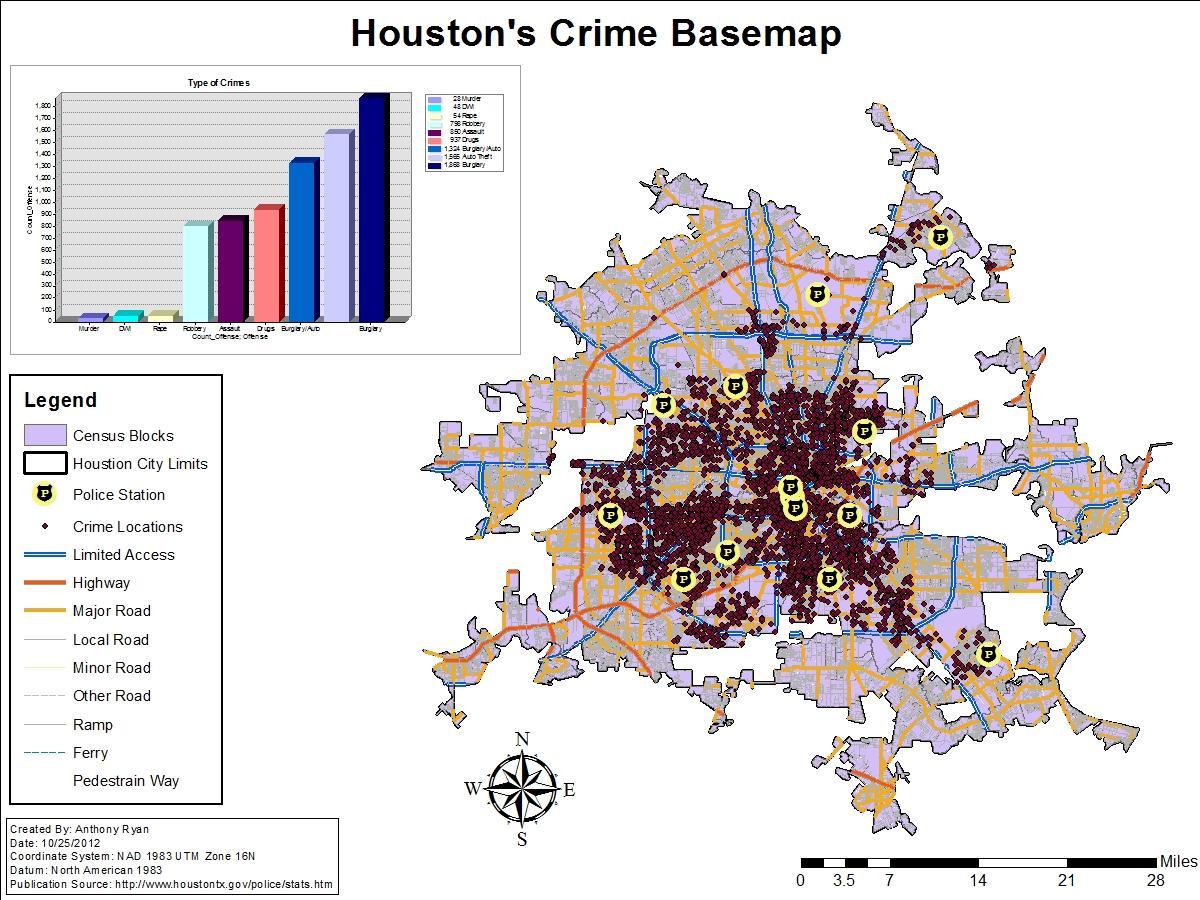 Poziom przestępczości Houston mapie
