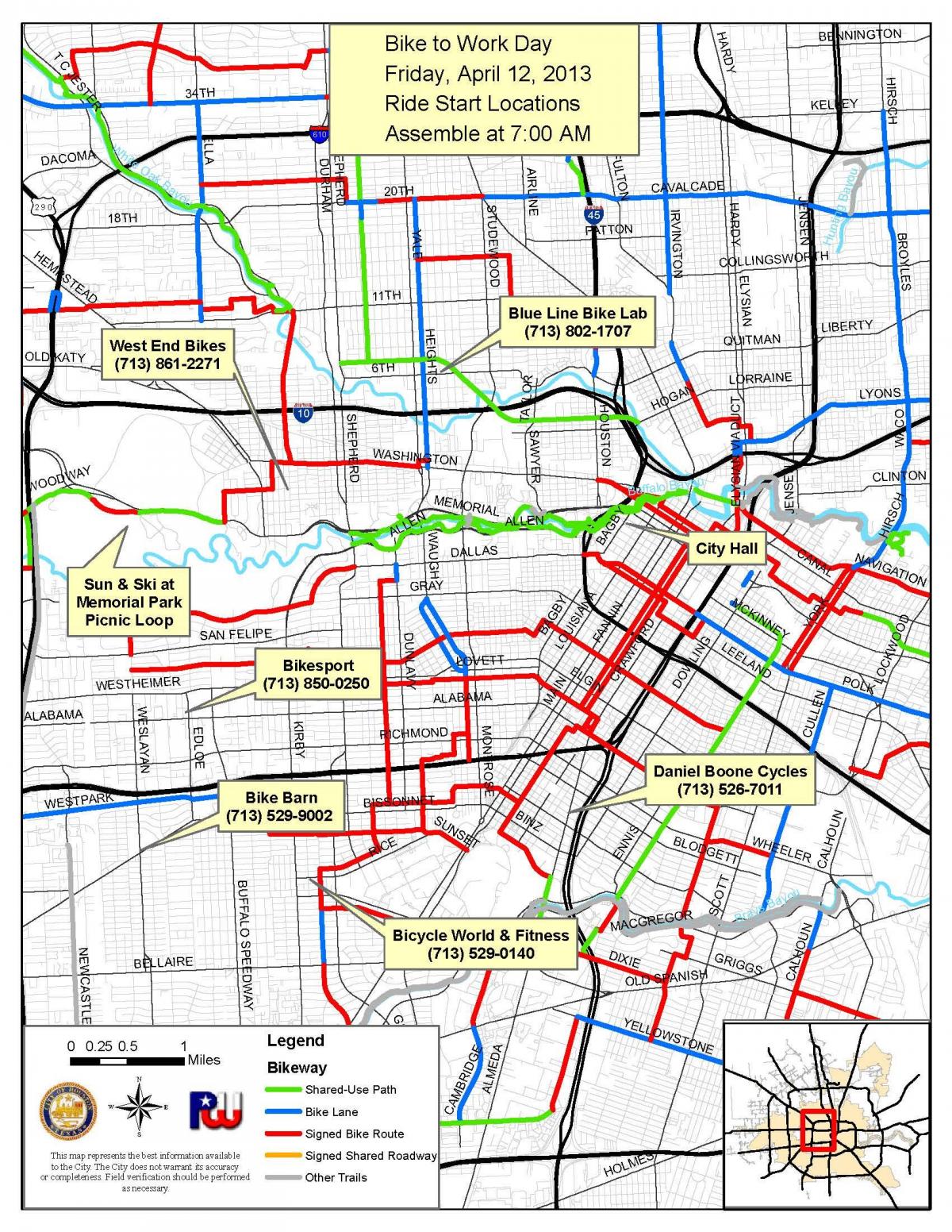 trasy rowerowe Houston mapie