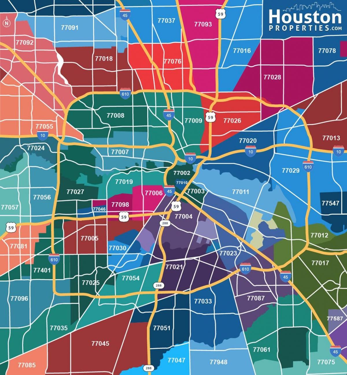 mapa Houston zip kody