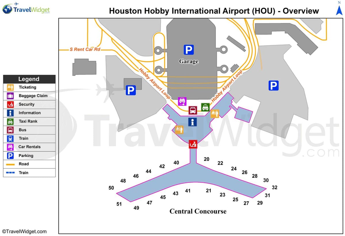 Houston airport, terminal mapa