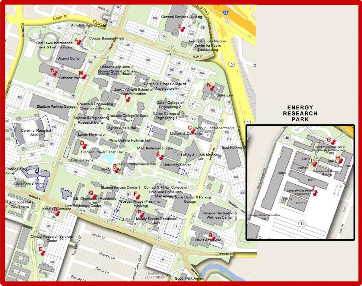 mapa uniwersytetu w Houston