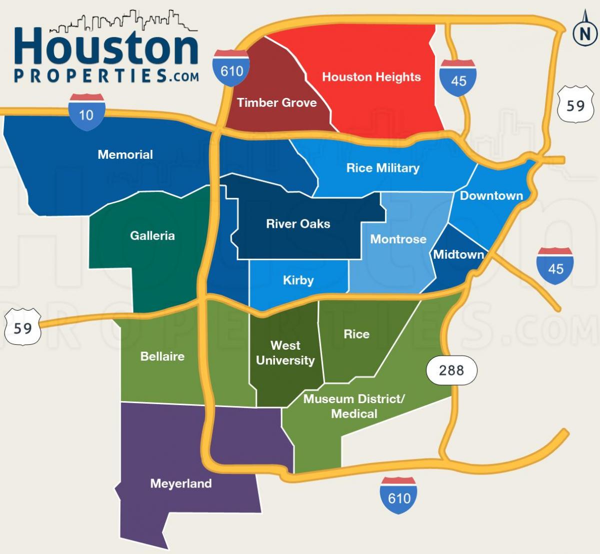 mapa okolic w Houston